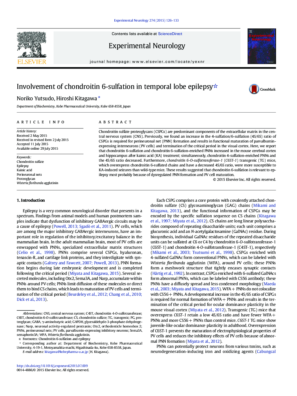 Involvement of chondroitin 6-sulfation in temporal lobe epilepsy 