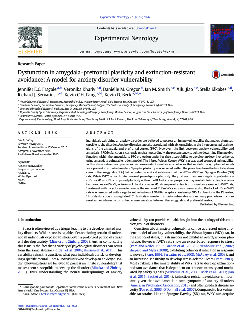 Dysfunction in amygdala–prefrontal plasticity and extinction-resistant avoidance: A model for anxiety disorder vulnerability