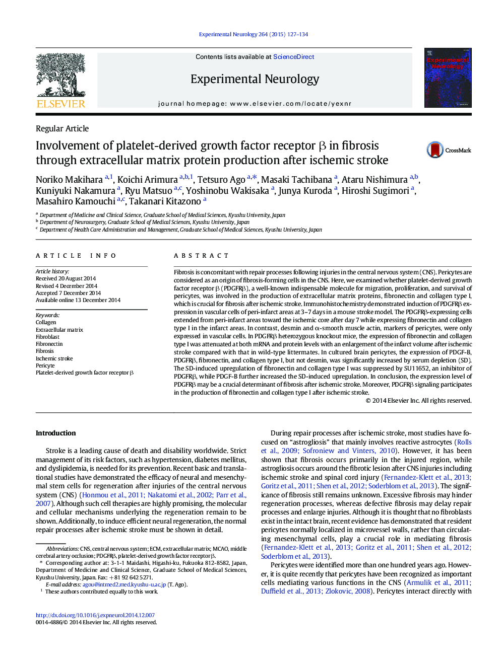 Involvement of platelet-derived growth factor receptor β in fibrosis through extracellular matrix protein production after ischemic stroke