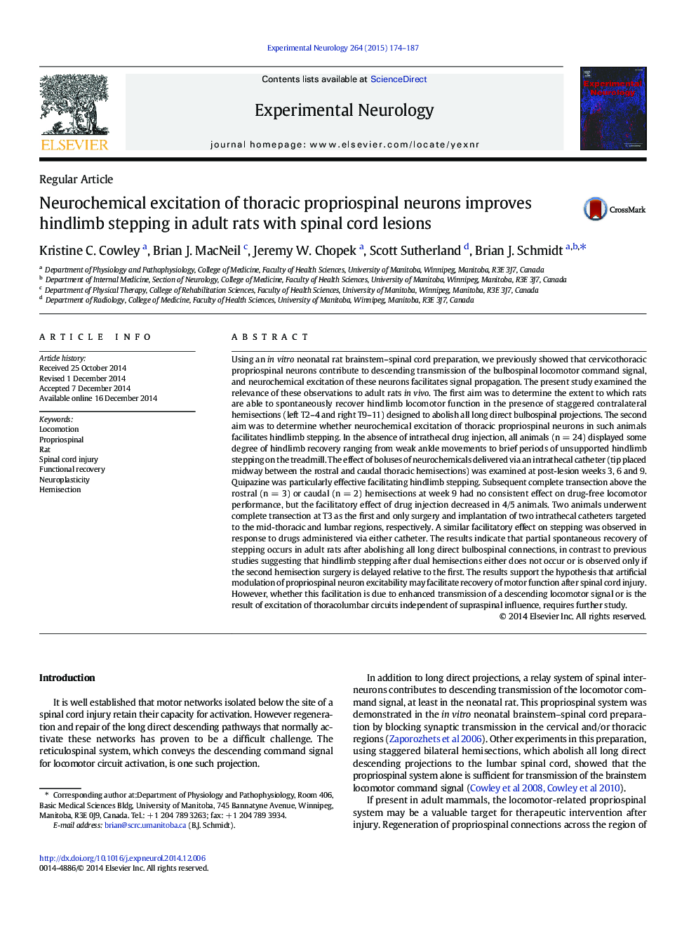 Neurochemical excitation of thoracic propriospinal neurons improves hindlimb stepping in adult rats with spinal cord lesions