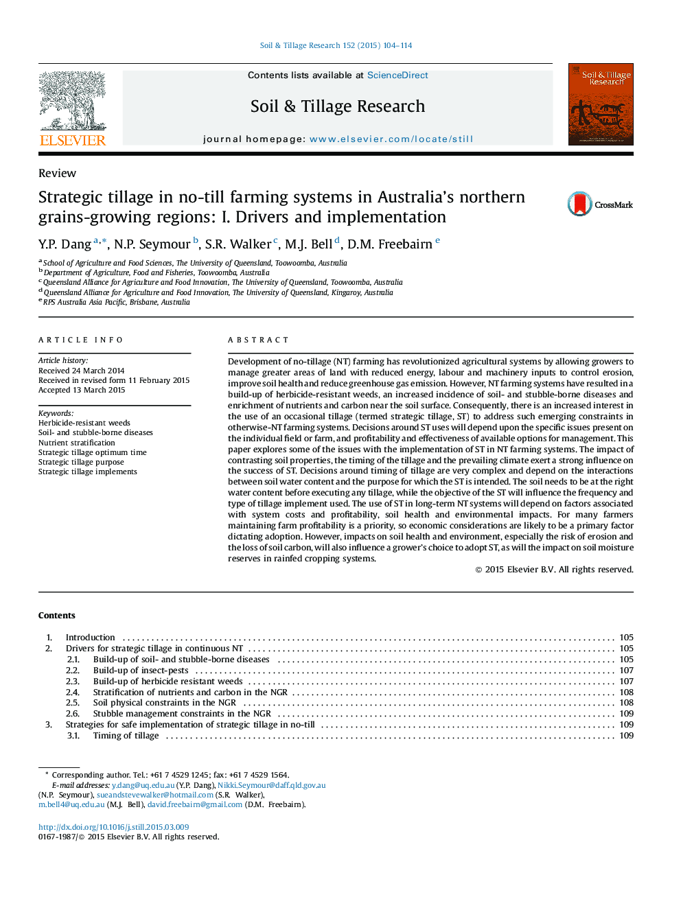 Strategic tillage in no-till farming systems in Australia’s northern grains-growing regions: I. Drivers and implementation