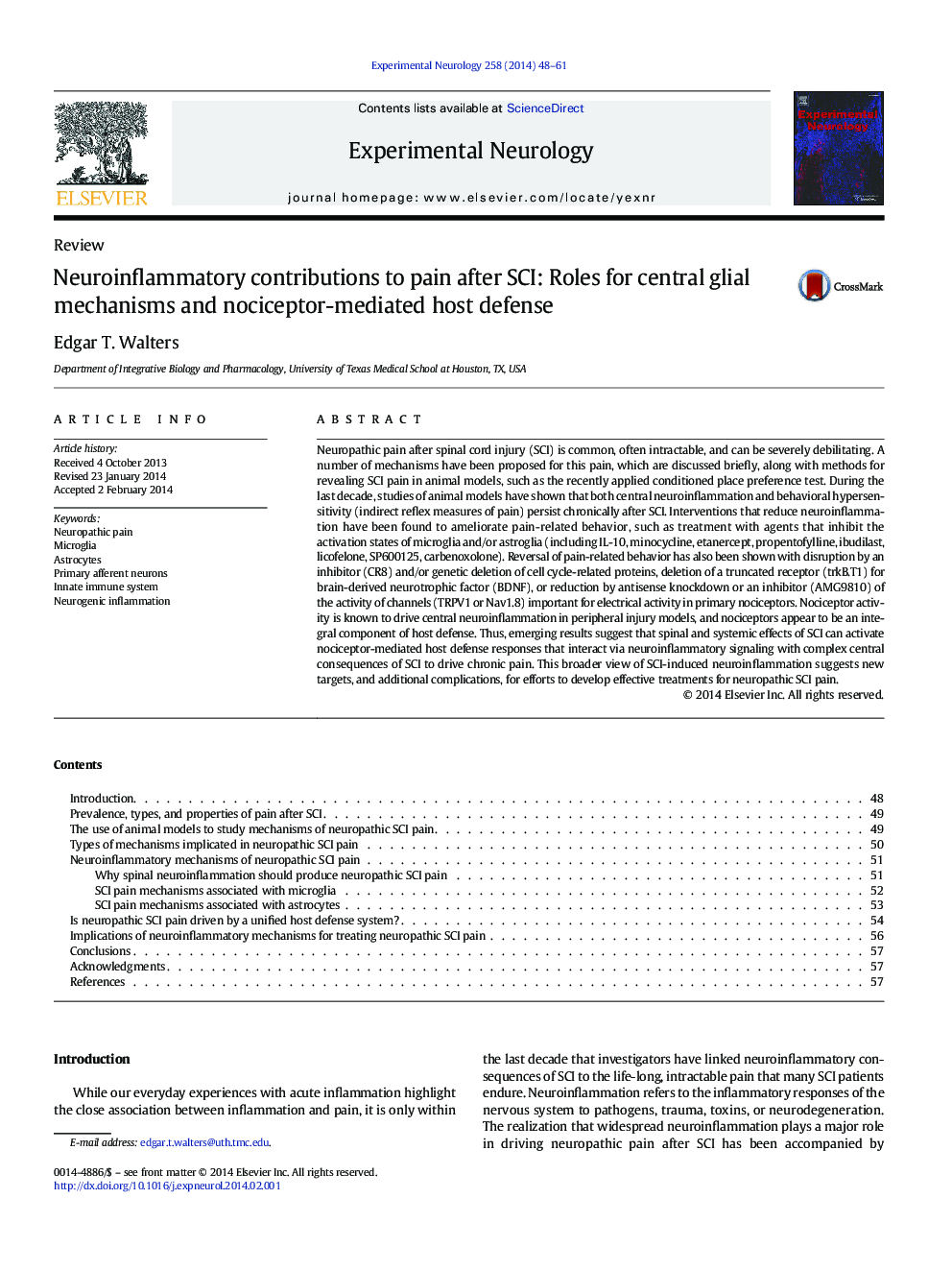 Neuroinflammatory contributions to pain after SCI: Roles for central glial mechanisms and nociceptor-mediated host defense