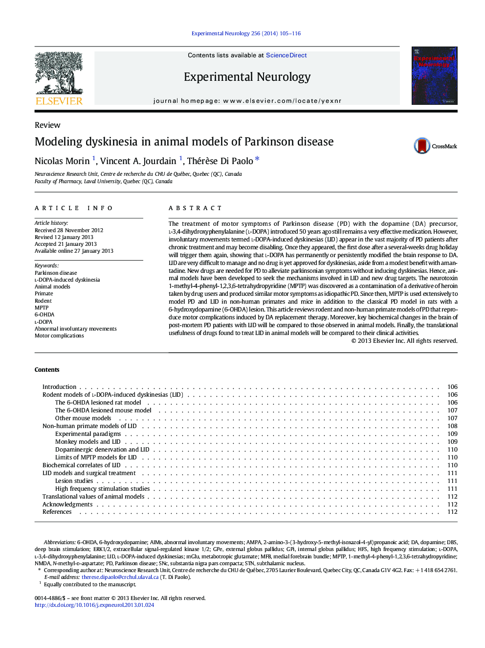 Modeling dyskinesia in animal models of Parkinson disease