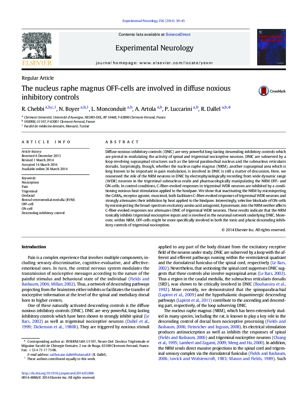 The nucleus raphe magnus OFF-cells are involved in diffuse noxious inhibitory controls