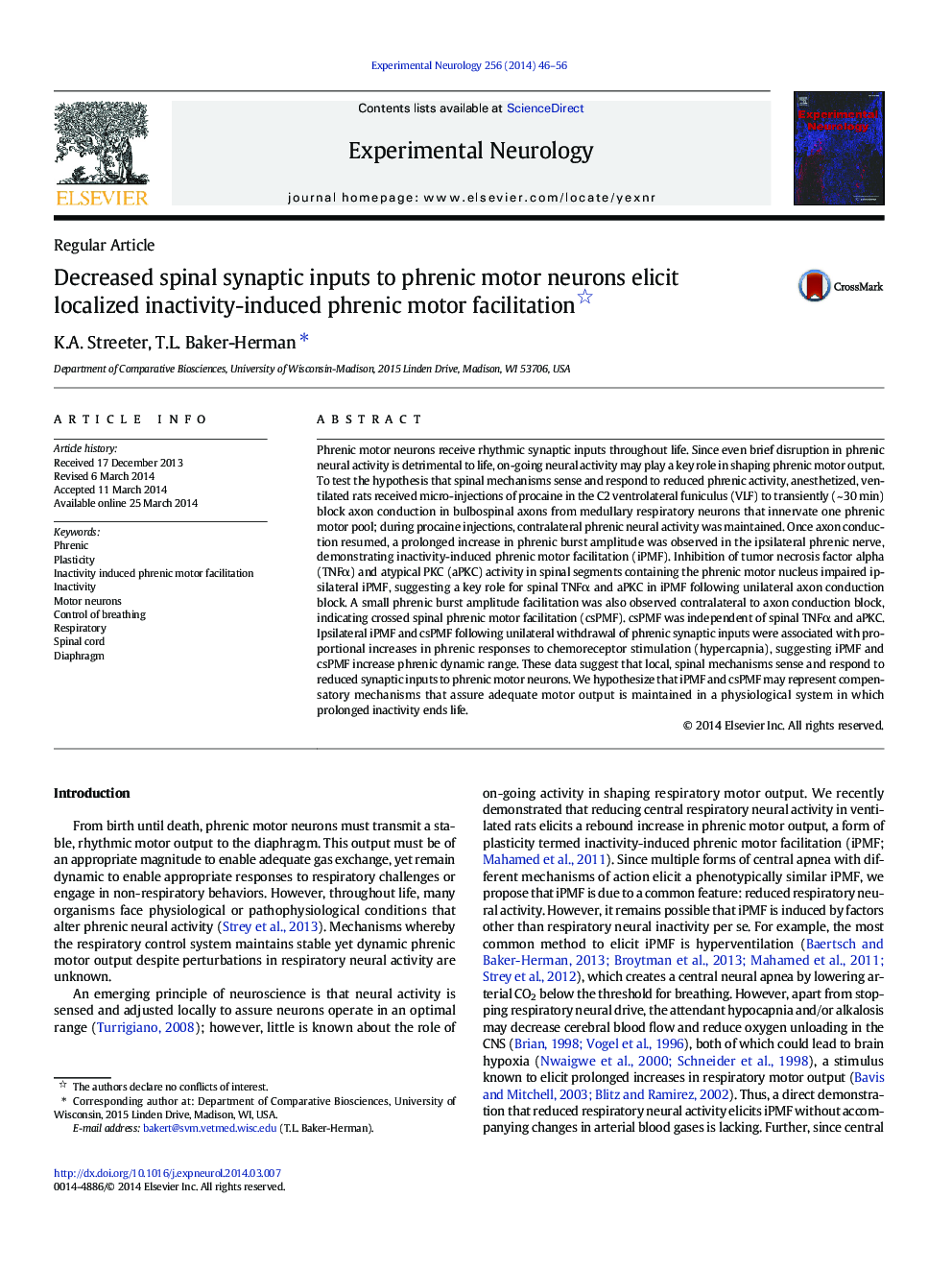 Decreased spinal synaptic inputs to phrenic motor neurons elicit localized inactivity-induced phrenic motor facilitation 