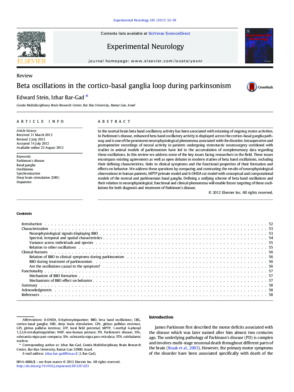 Beta oscillations in the cortico-basal ganglia loop during parkinsonism