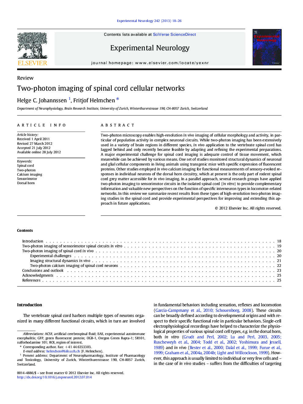 Two-photon imaging of spinal cord cellular networks