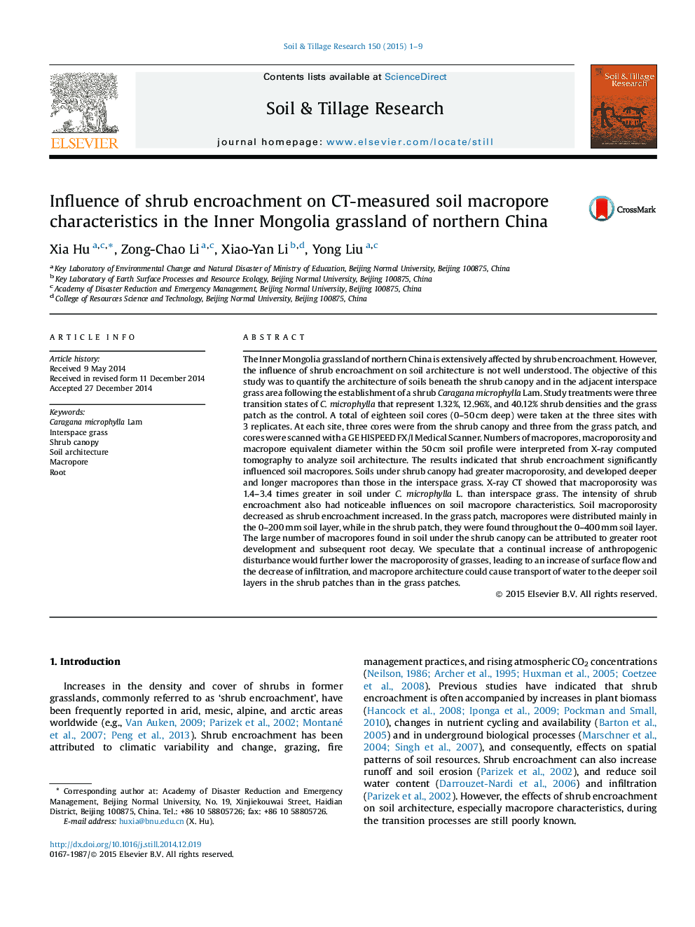 Influence of shrub encroachment on CT-measured soil macropore characteristics in the Inner Mongolia grassland of northern China