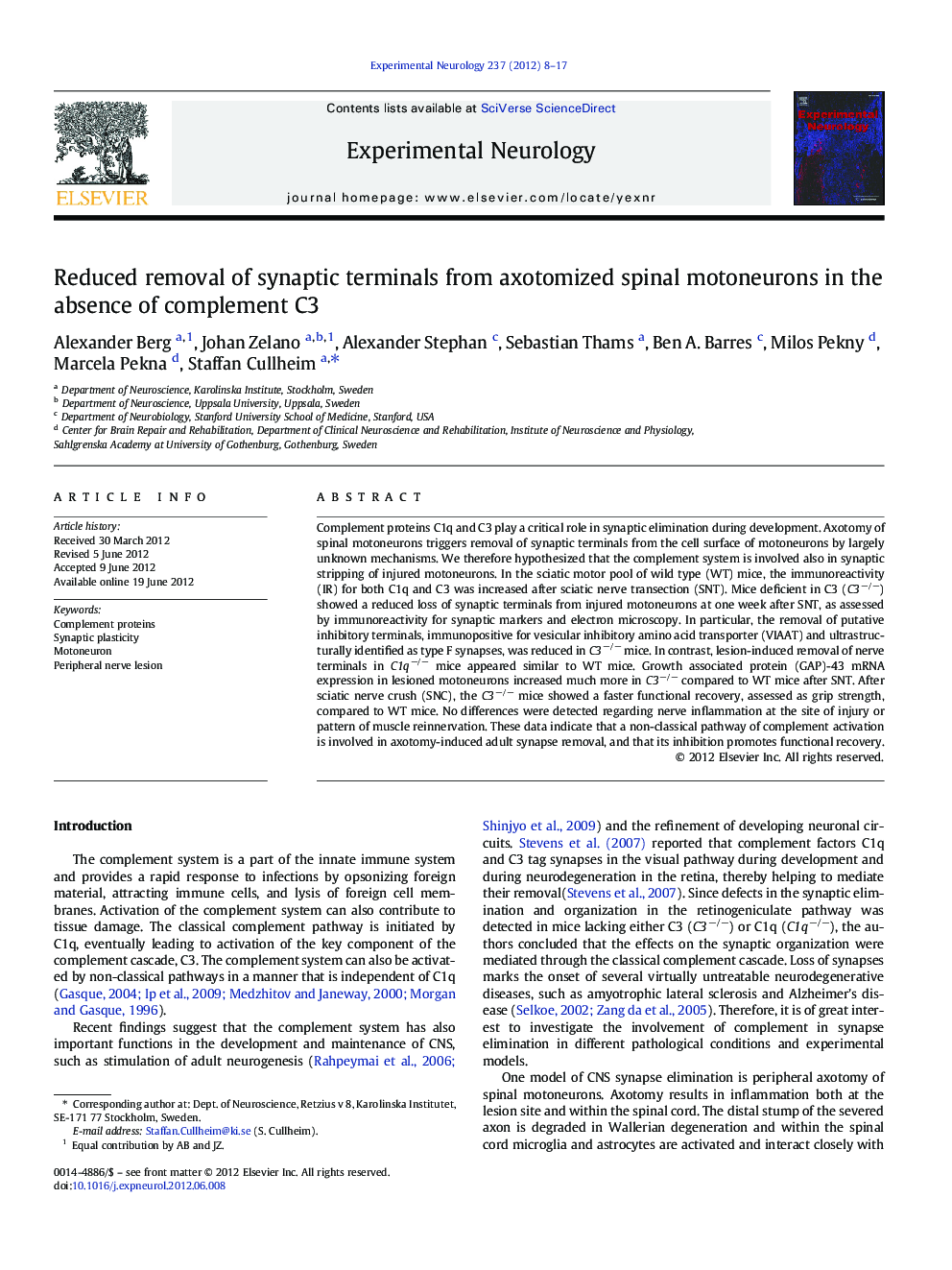 Reduced removal of synaptic terminals from axotomized spinal motoneurons in the absence of complement C3