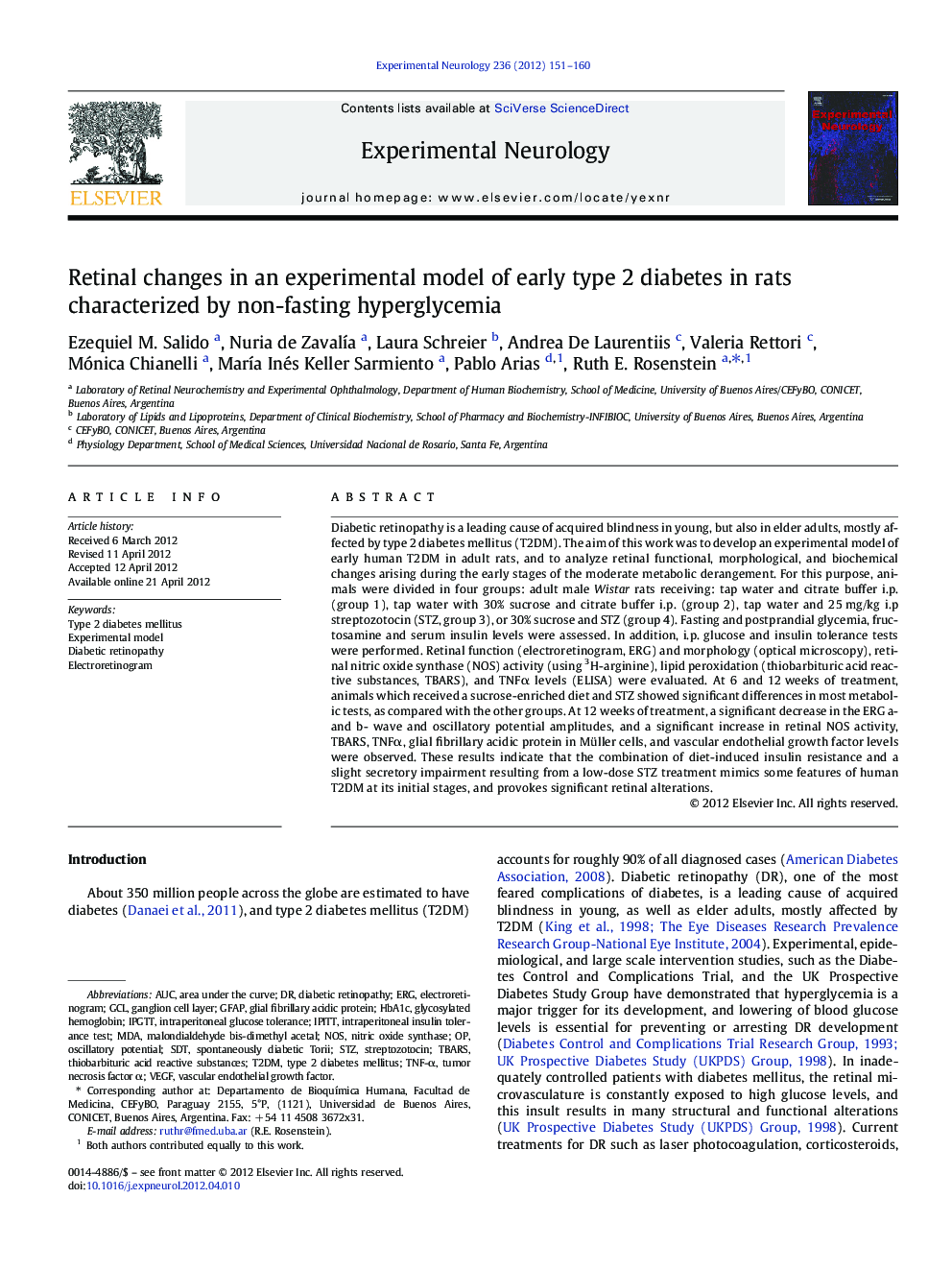 Retinal changes in an experimental model of early type 2 diabetes in rats characterized by non-fasting hyperglycemia