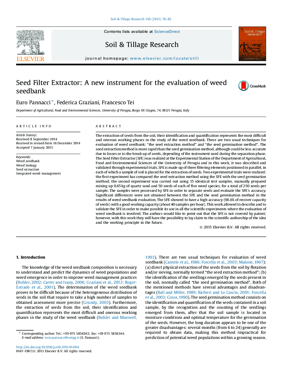 Seed Filter Extractor: A new instrument for the evaluation of weed seedbank