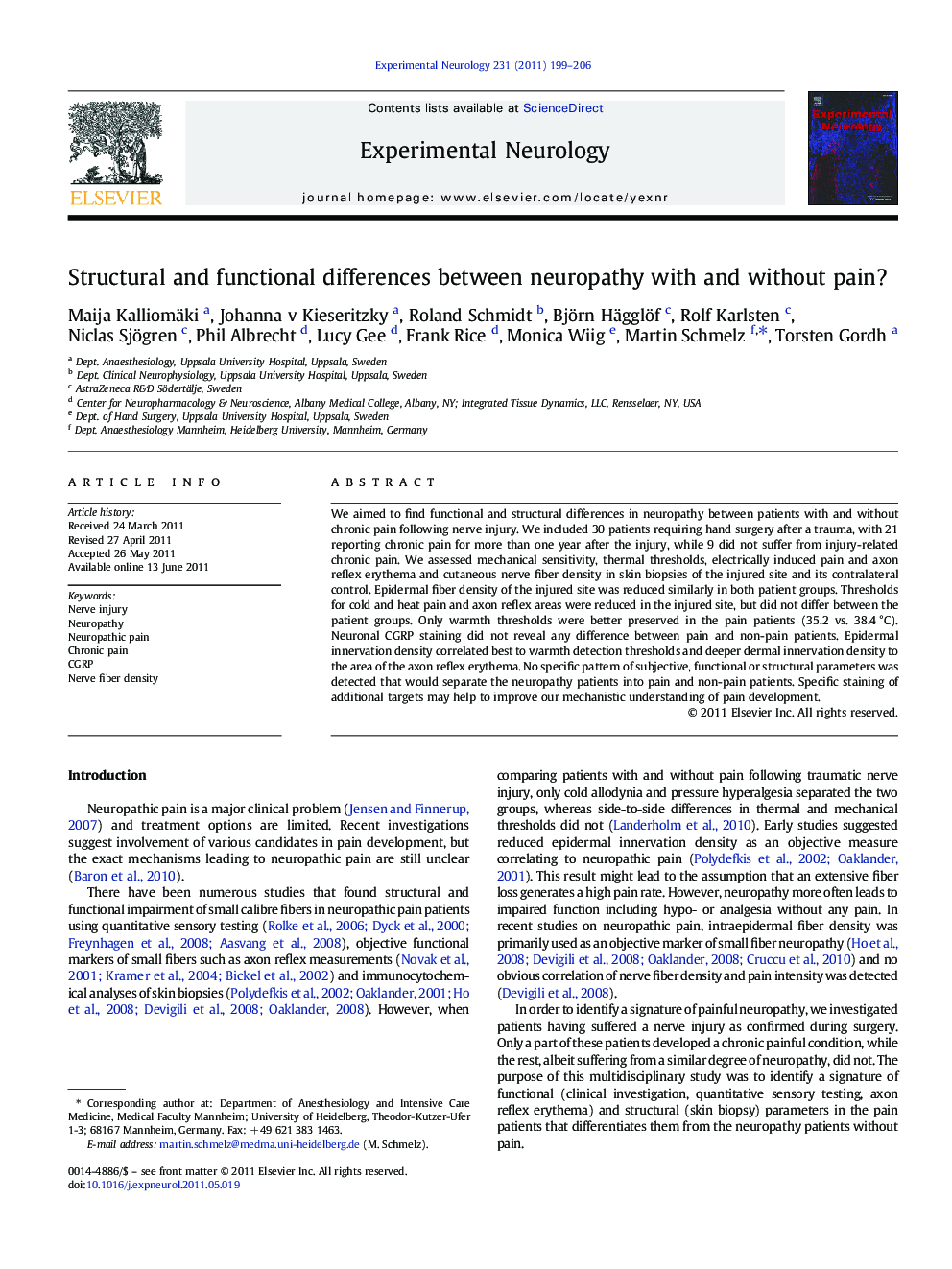 Structural and functional differences between neuropathy with and without pain?