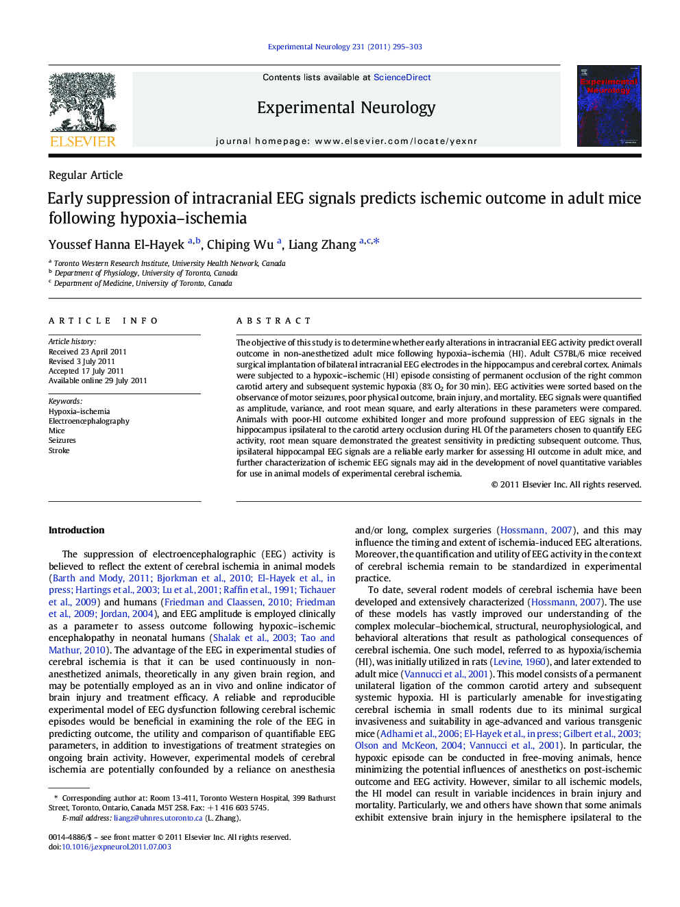 Early suppression of intracranial EEG signals predicts ischemic outcome in adult mice following hypoxia–ischemia