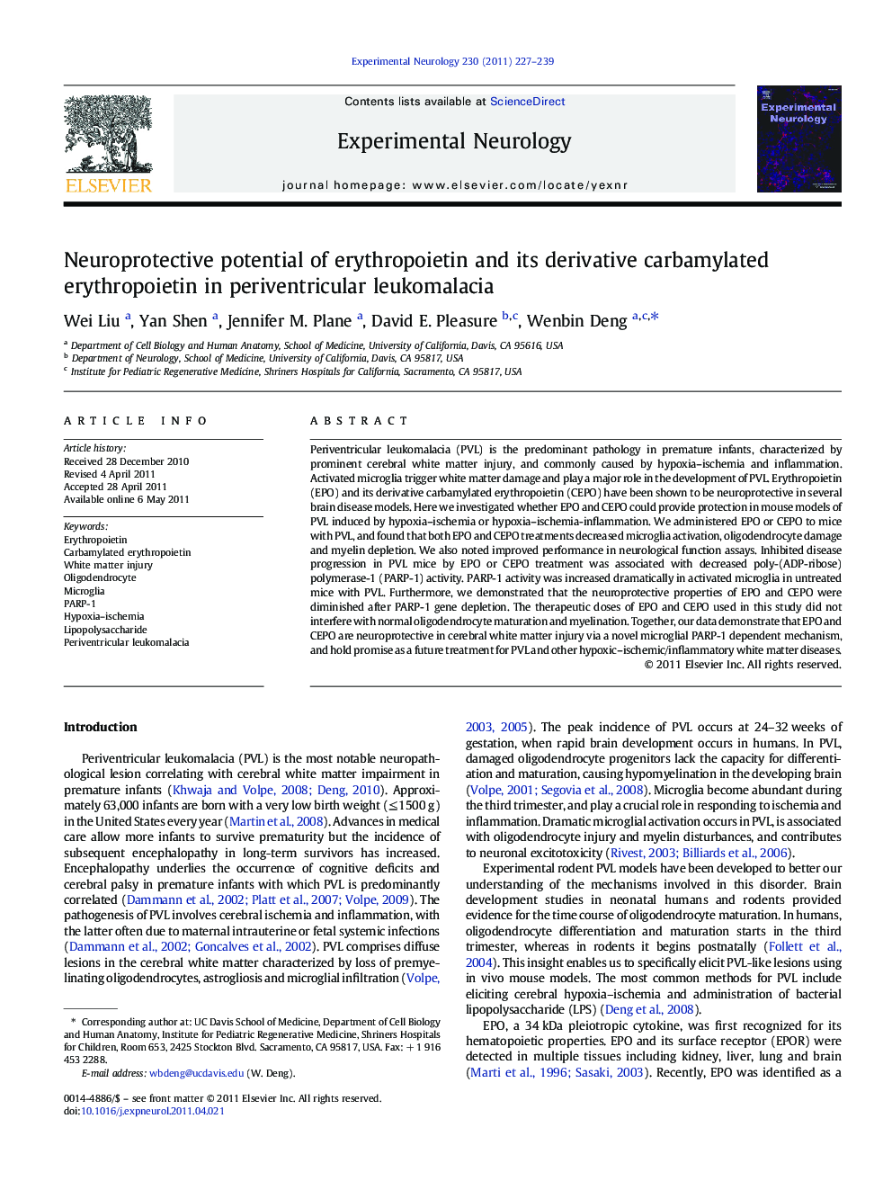 Neuroprotective potential of erythropoietin and its derivative carbamylated erythropoietin in periventricular leukomalacia