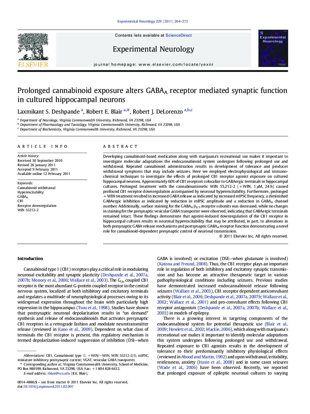 Prolonged cannabinoid exposure alters GABAA receptor mediated synaptic function in cultured hippocampal neurons