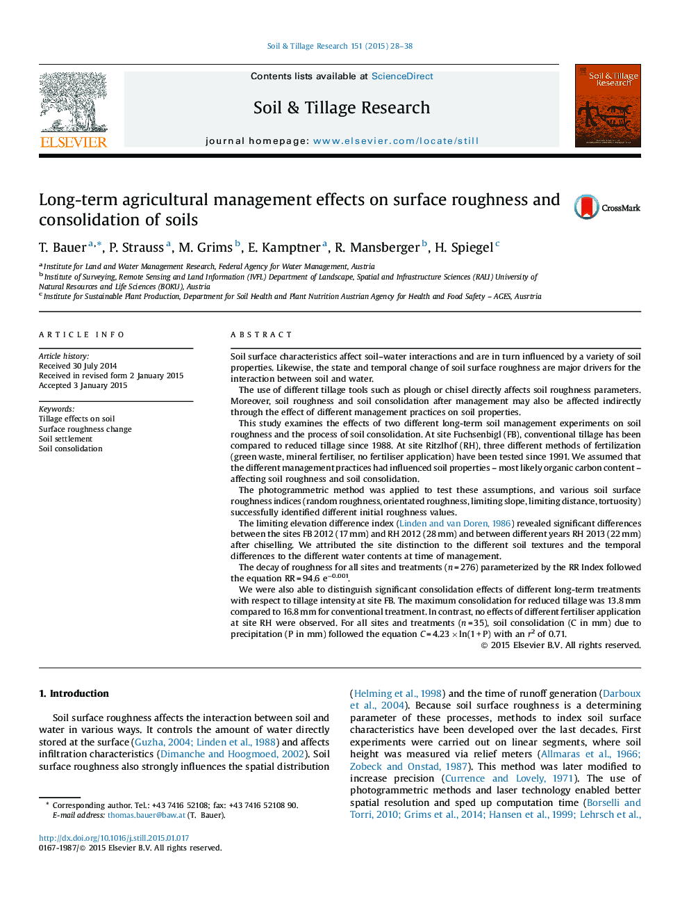 Long-term agricultural management effects on surface roughness and consolidation of soils