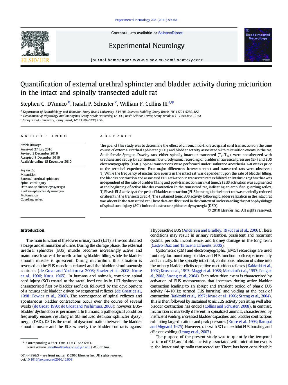 Quantification of external urethral sphincter and bladder activity during micturition in the intact and spinally transected adult rat