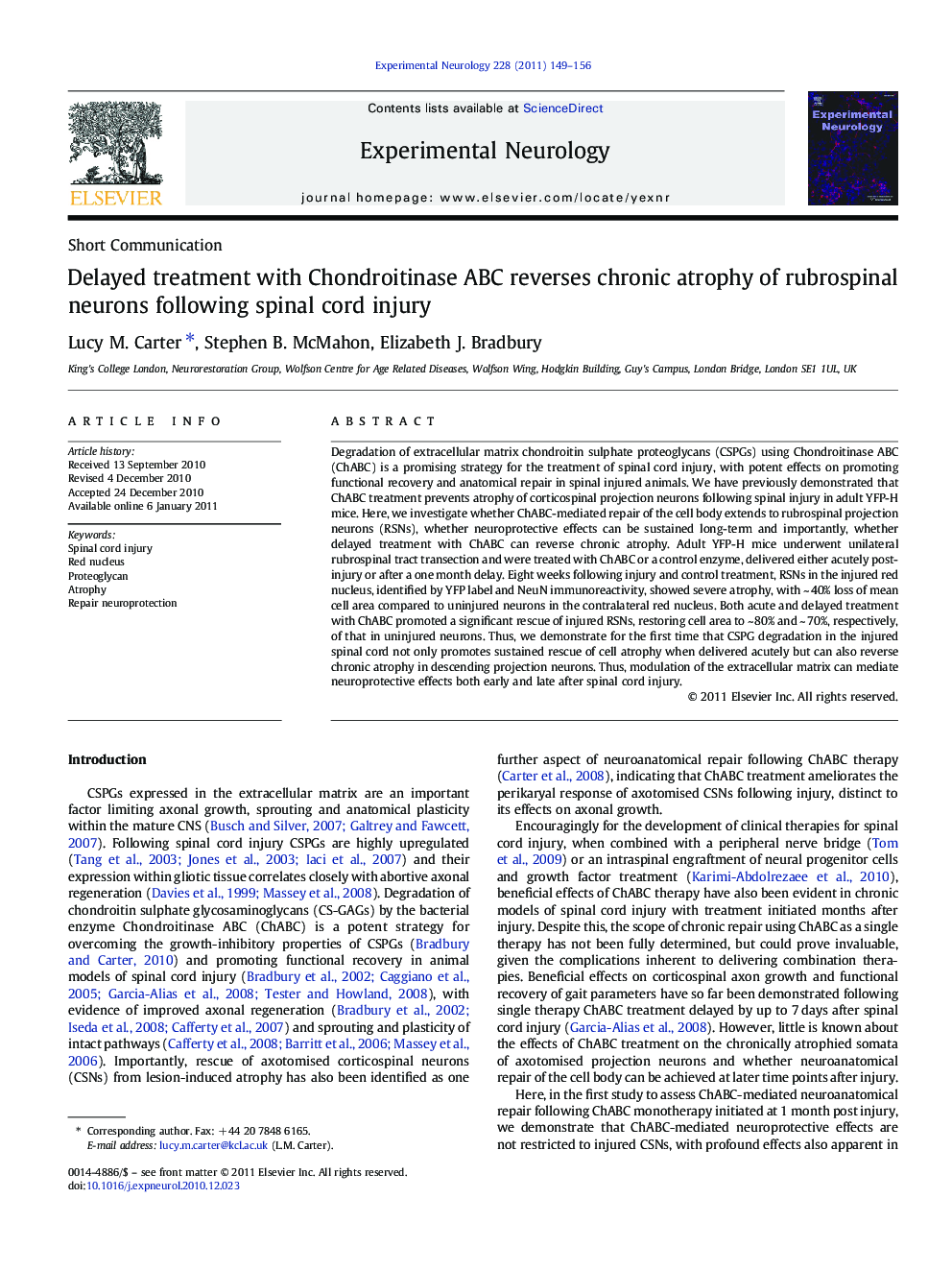 Delayed treatment with Chondroitinase ABC reverses chronic atrophy of rubrospinal neurons following spinal cord injury