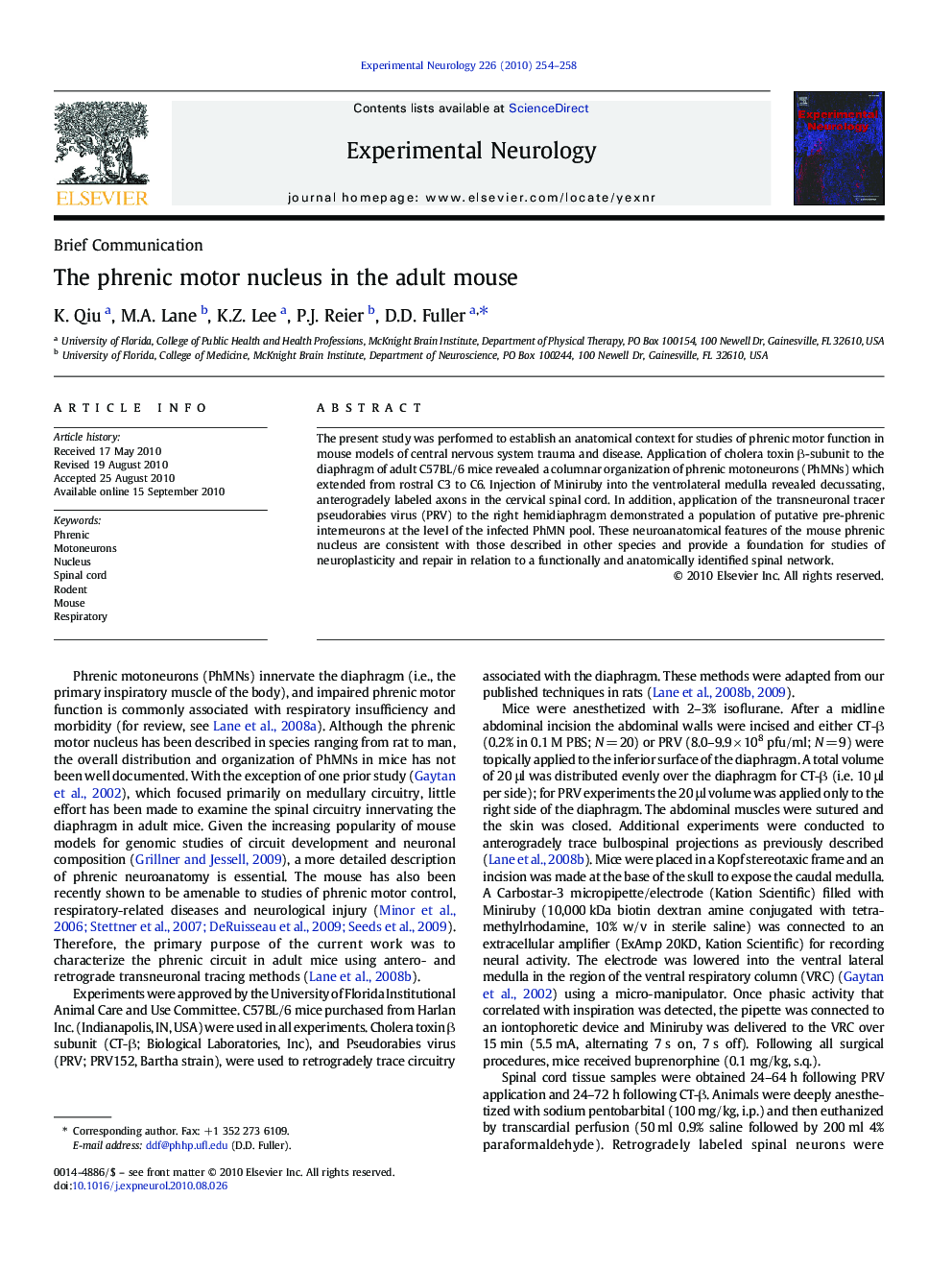 The phrenic motor nucleus in the adult mouse