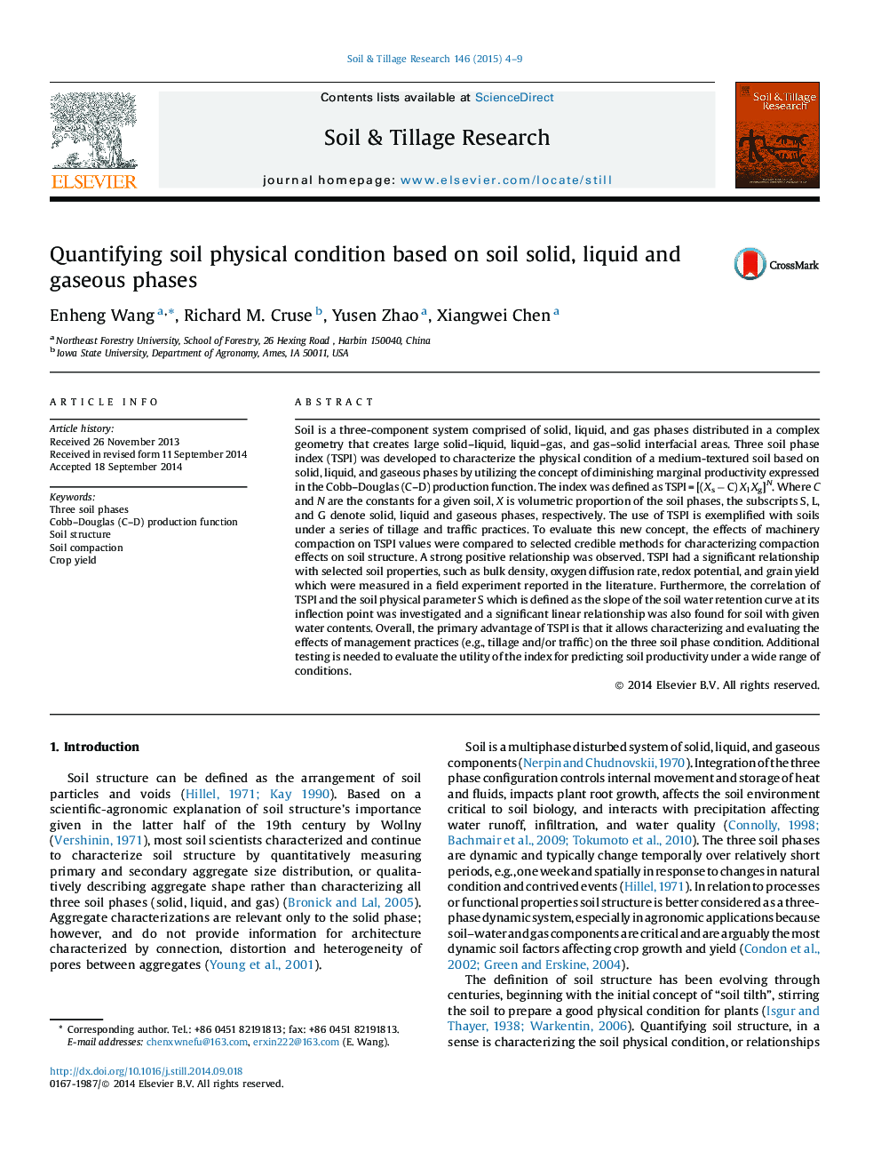 Quantifying soil physical condition based on soil solid, liquid and gaseous phases