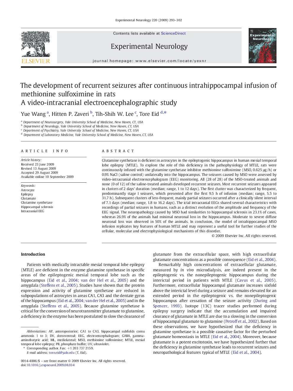 The development of recurrent seizures after continuous intrahippocampal infusion of methionine sulfoximine in rats