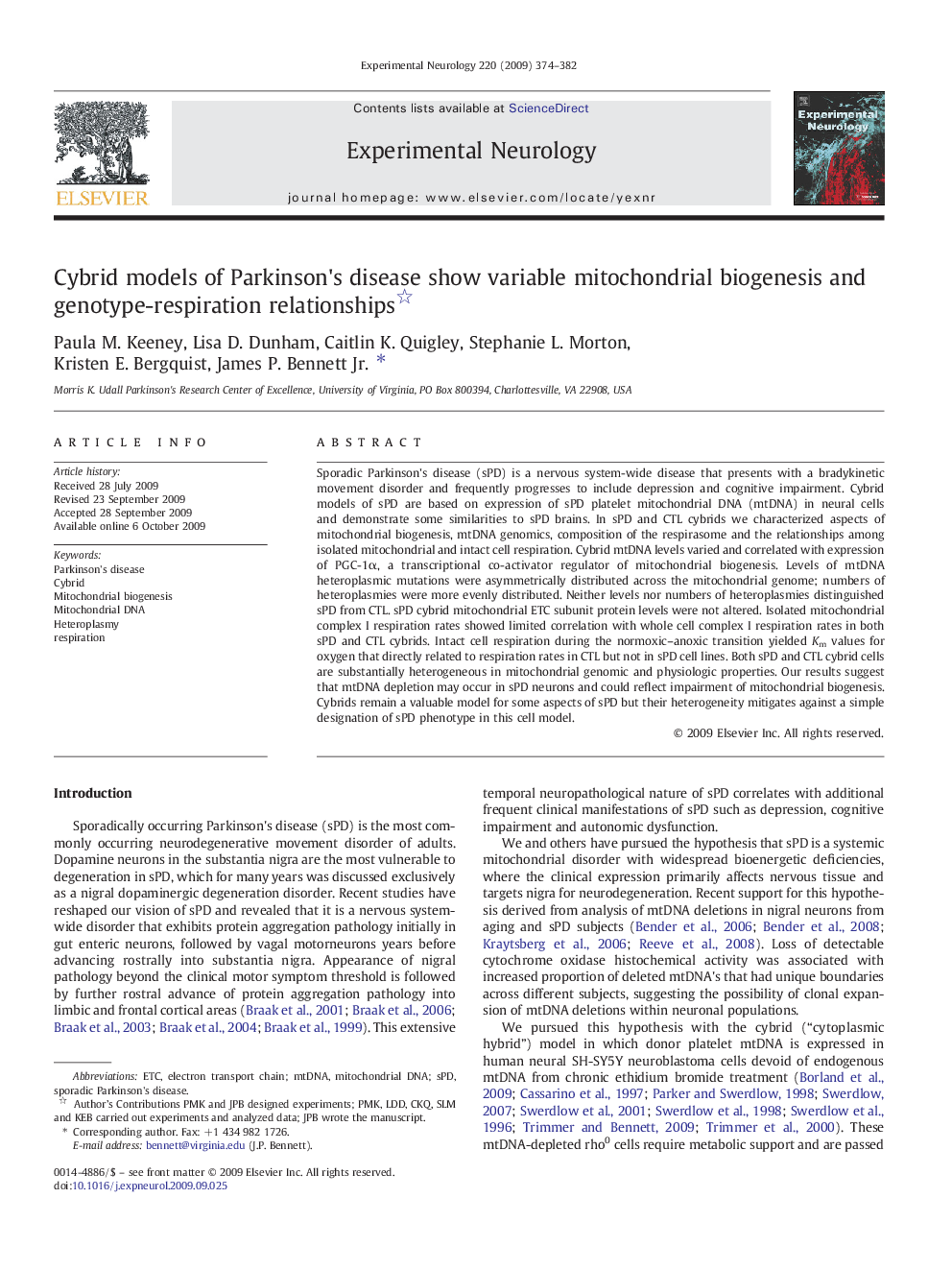 Cybrid models of Parkinson's disease show variable mitochondrial biogenesis and genotype-respiration relationships 