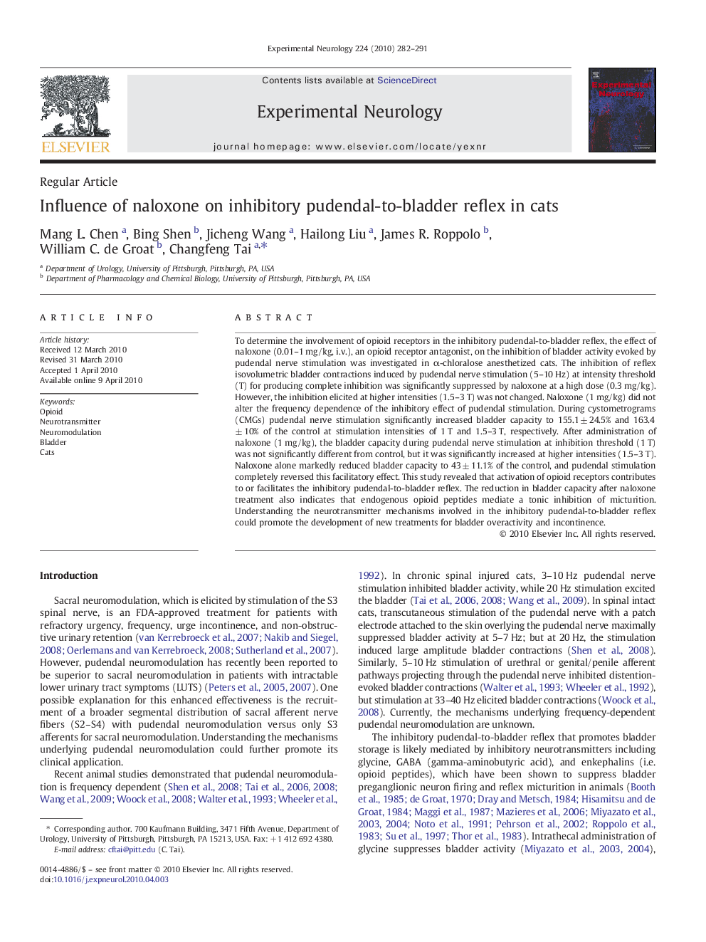 Influence of naloxone on inhibitory pudendal-to-bladder reflex in cats