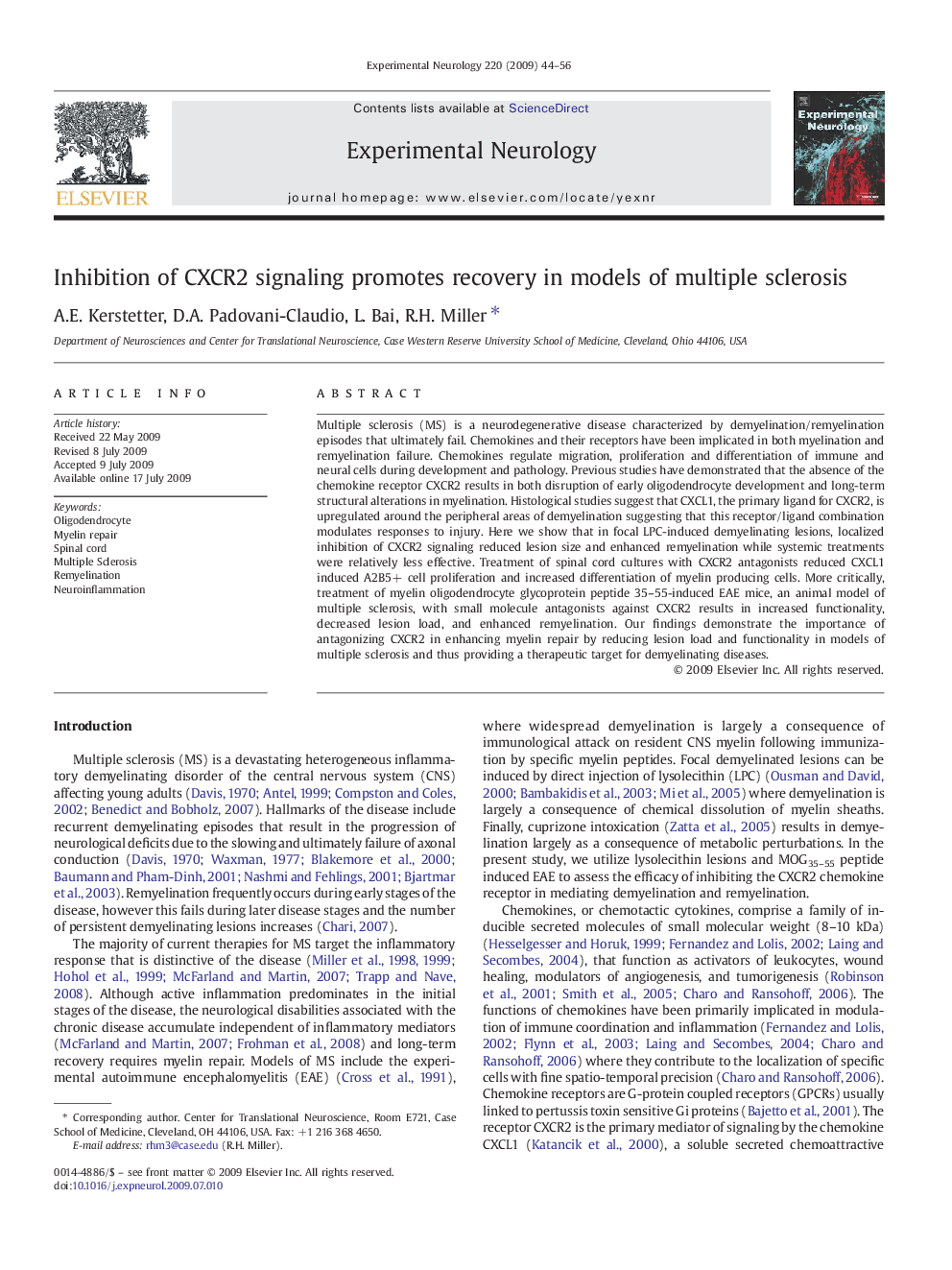 Inhibition of CXCR2 signaling promotes recovery in models of multiple sclerosis