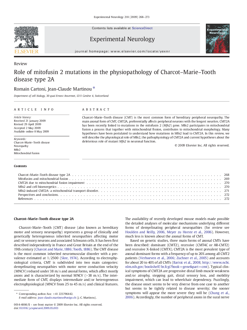 Role of mitofusin 2 mutations in the physiopathology of Charcot–Marie–Tooth disease type 2A