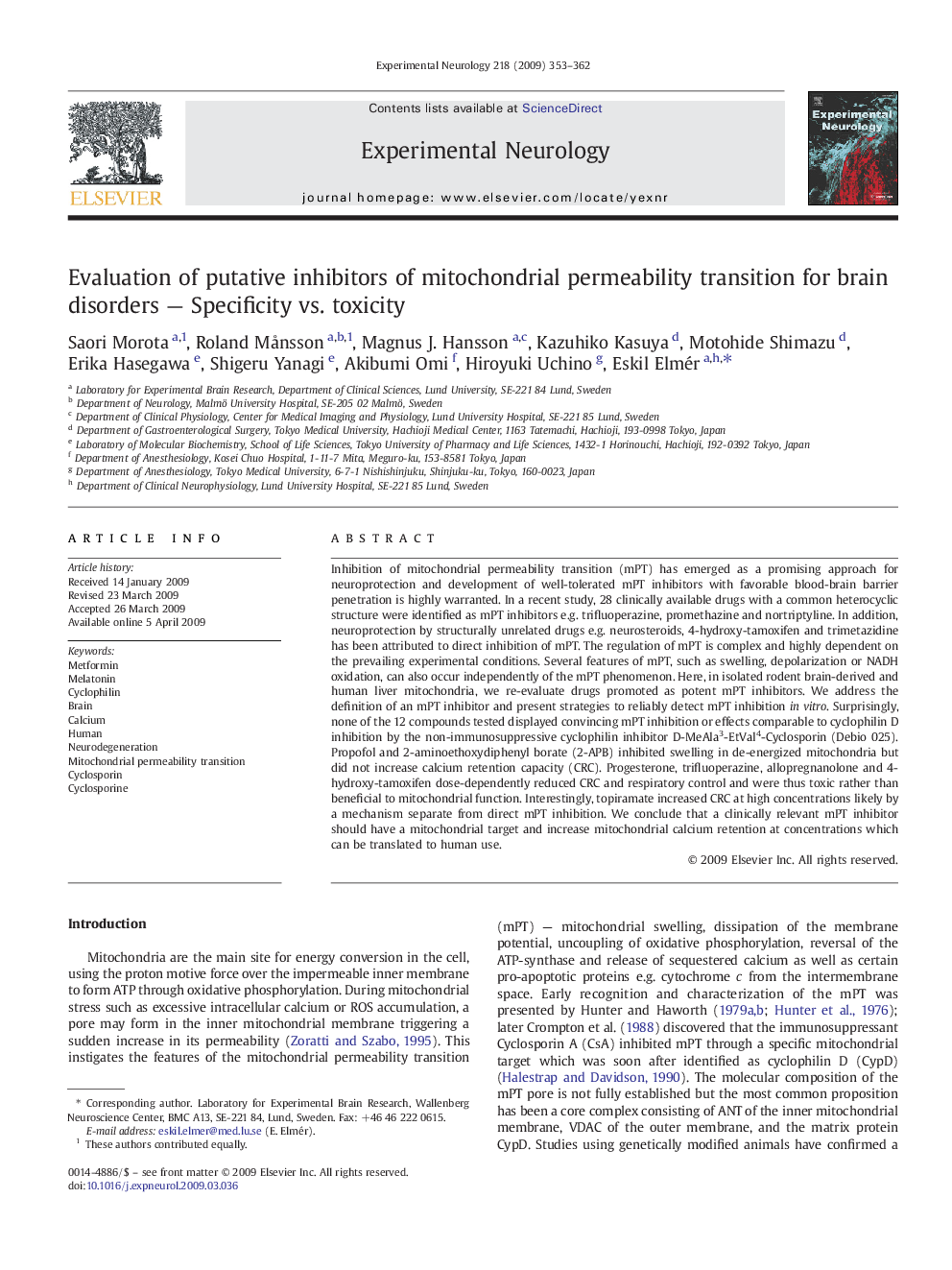 Evaluation of putative inhibitors of mitochondrial permeability transition for brain disorders — Specificity vs. toxicity