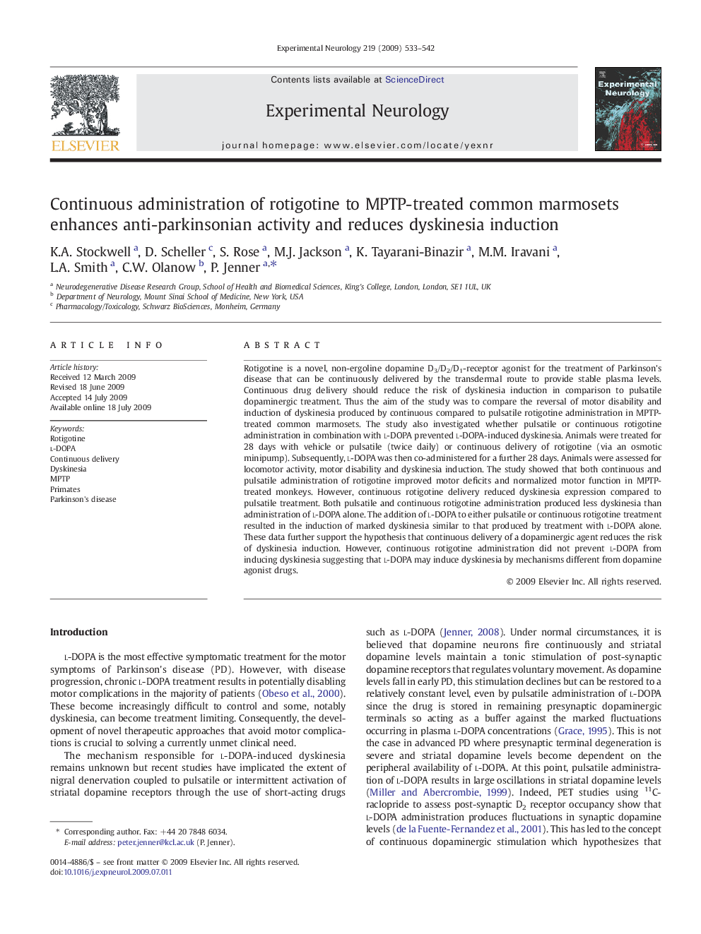 Continuous administration of rotigotine to MPTP-treated common marmosets enhances anti-parkinsonian activity and reduces dyskinesia induction