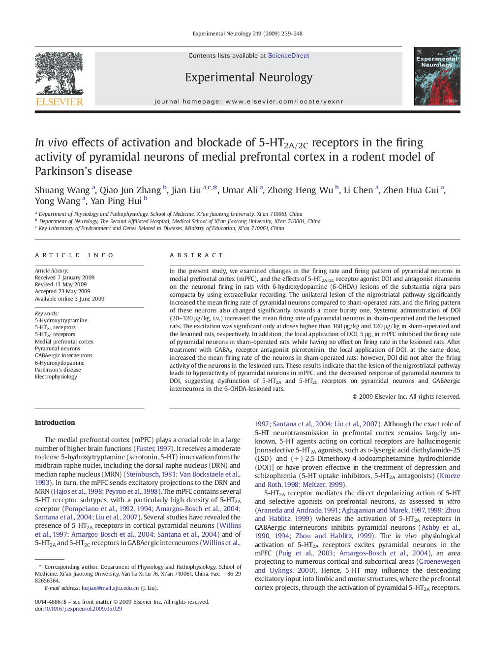 In vivo effects of activation and blockade of 5-HT2A/2C receptors in the firing activity of pyramidal neurons of medial prefrontal cortex in a rodent model of Parkinson's disease