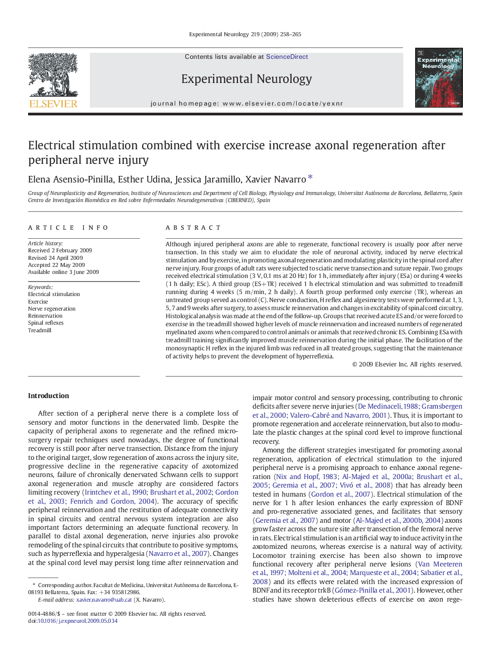 Electrical stimulation combined with exercise increase axonal regeneration after peripheral nerve injury