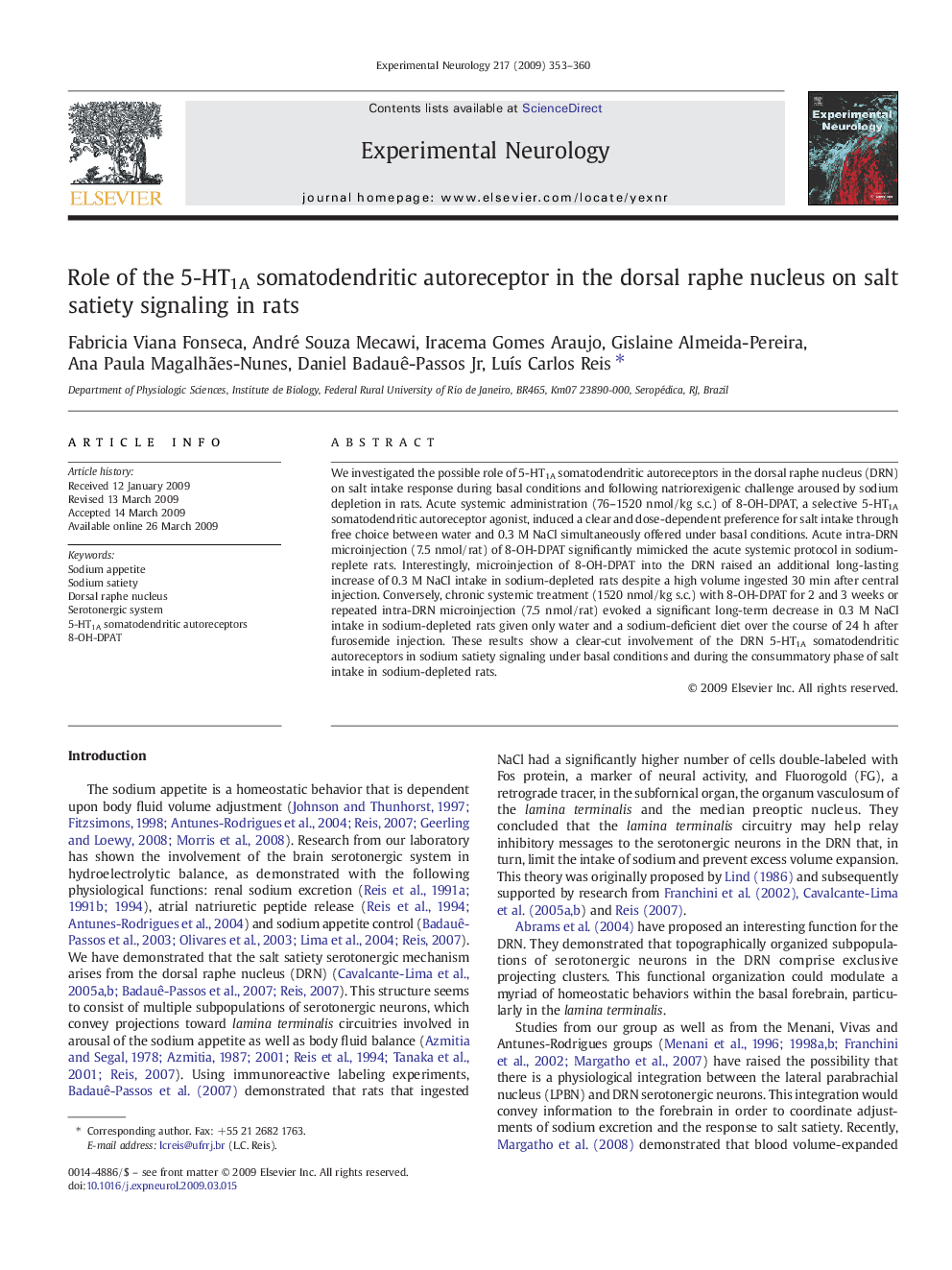 Role of the 5-HT1A somatodendritic autoreceptor in the dorsal raphe nucleus on salt satiety signaling in rats