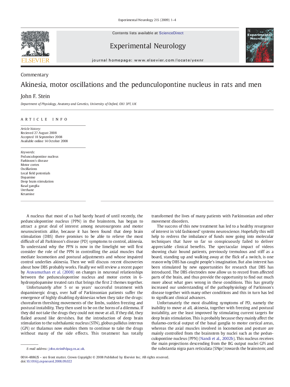 Akinesia, motor oscillations and the pedunculopontine nucleus in rats and men