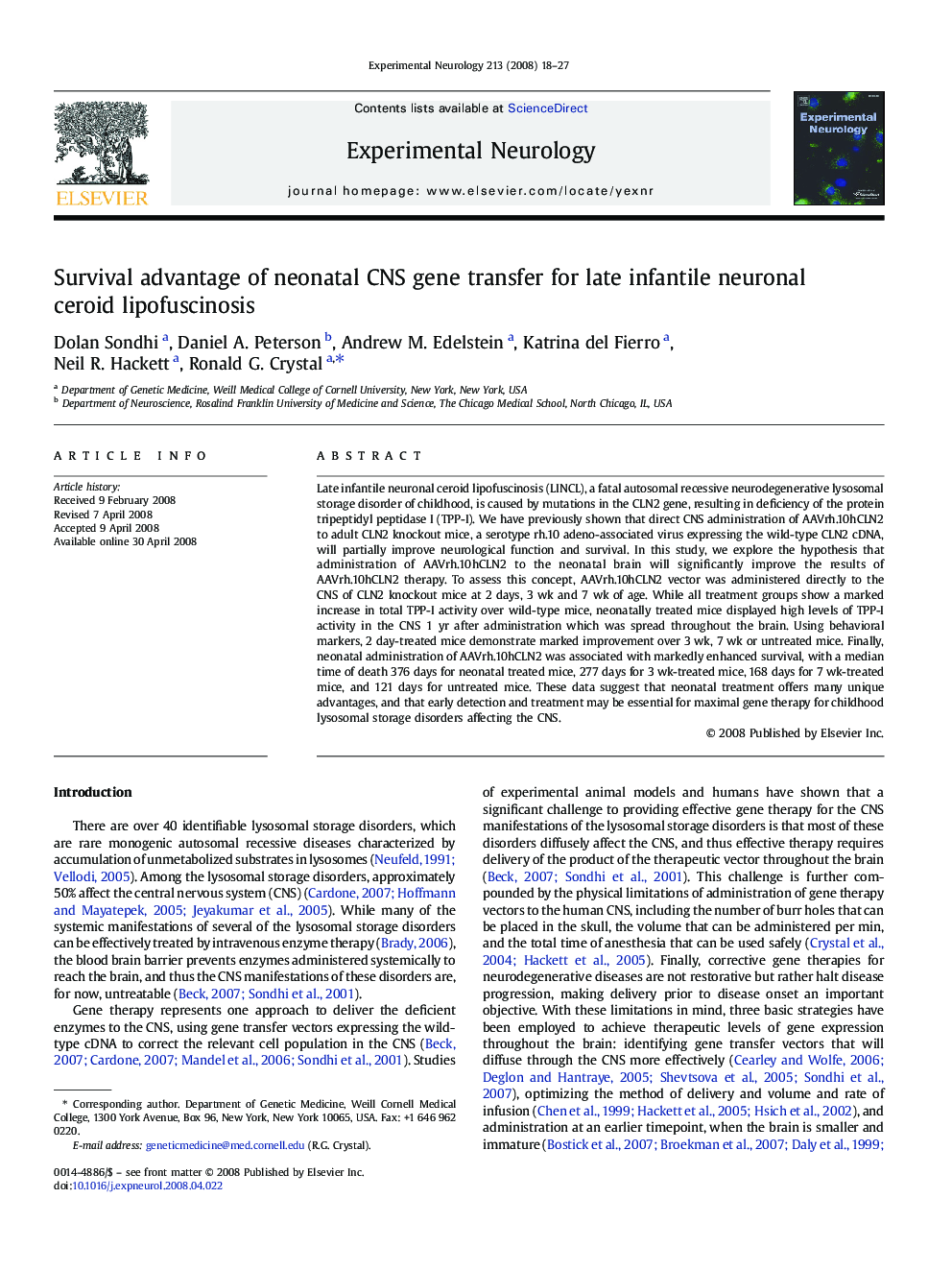 Survival advantage of neonatal CNS gene transfer for late infantile neuronal ceroid lipofuscinosis