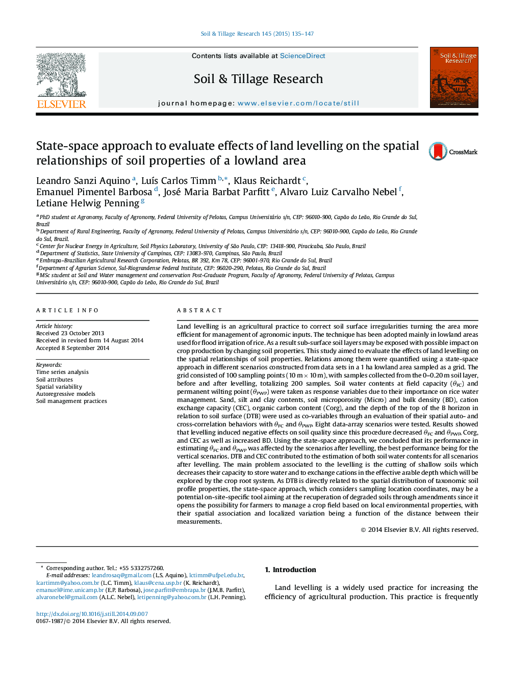 State-space approach to evaluate effects of land levelling on the spatial relationships of soil properties of a lowland area