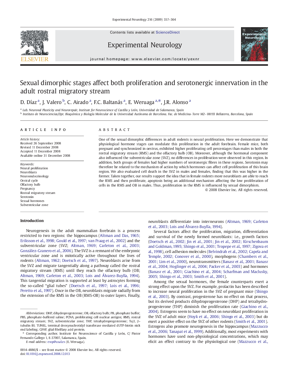 Sexual dimorphic stages affect both proliferation and serotonergic innervation in the adult rostral migratory stream