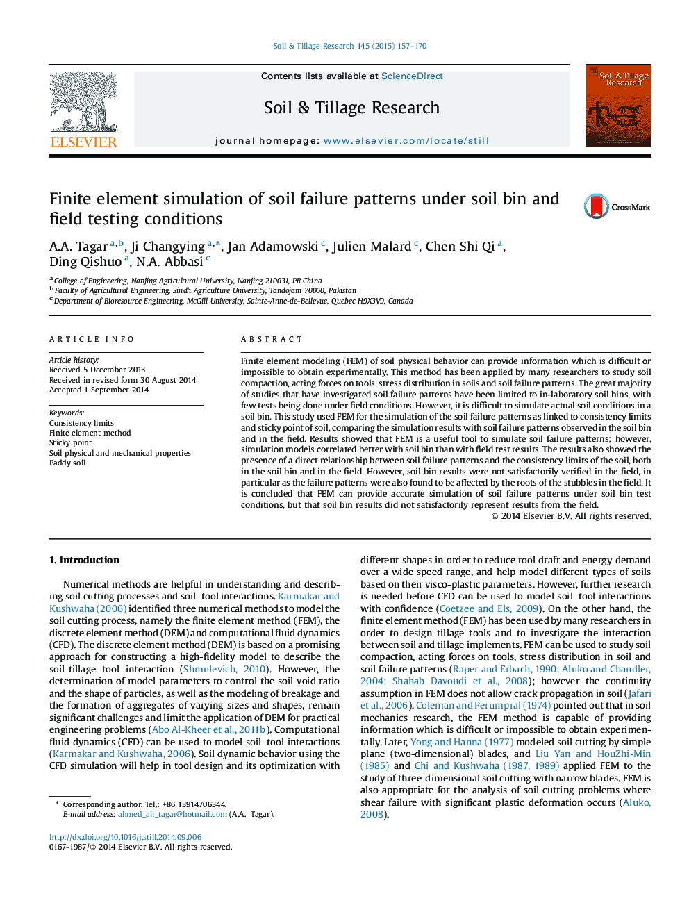 Finite element simulation of soil failure patterns under soil bin and field testing conditions