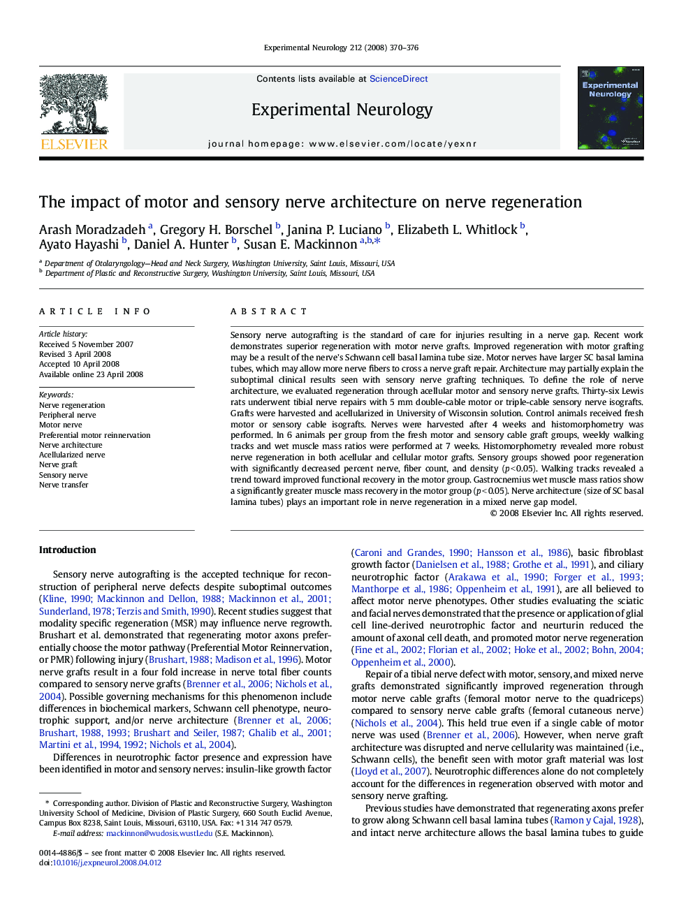 The impact of motor and sensory nerve architecture on nerve regeneration