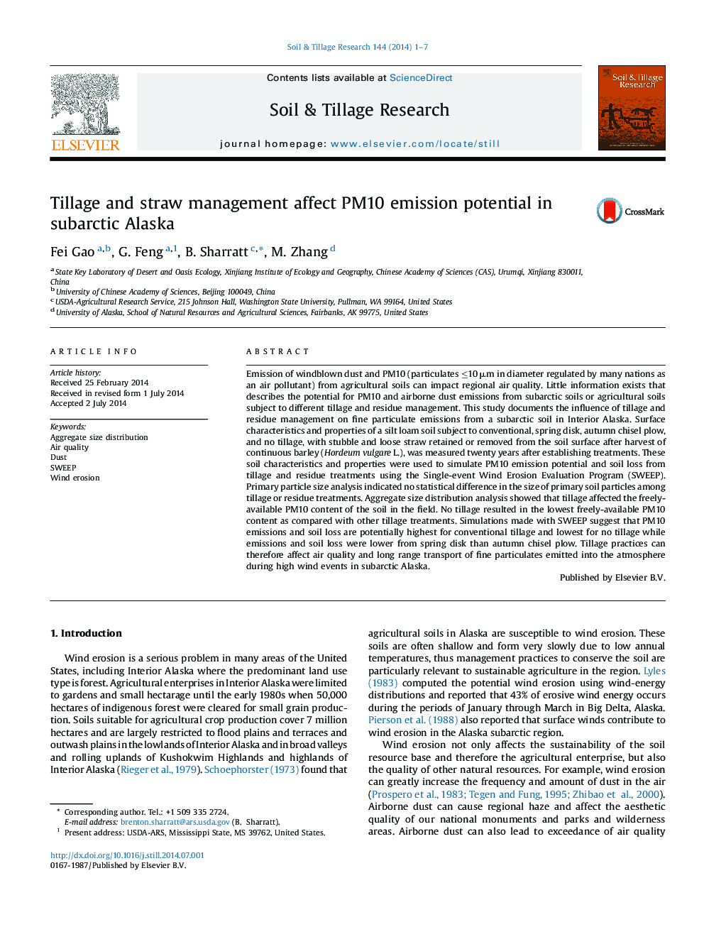 Tillage and straw management affect PM10 emission potential in subarctic Alaska