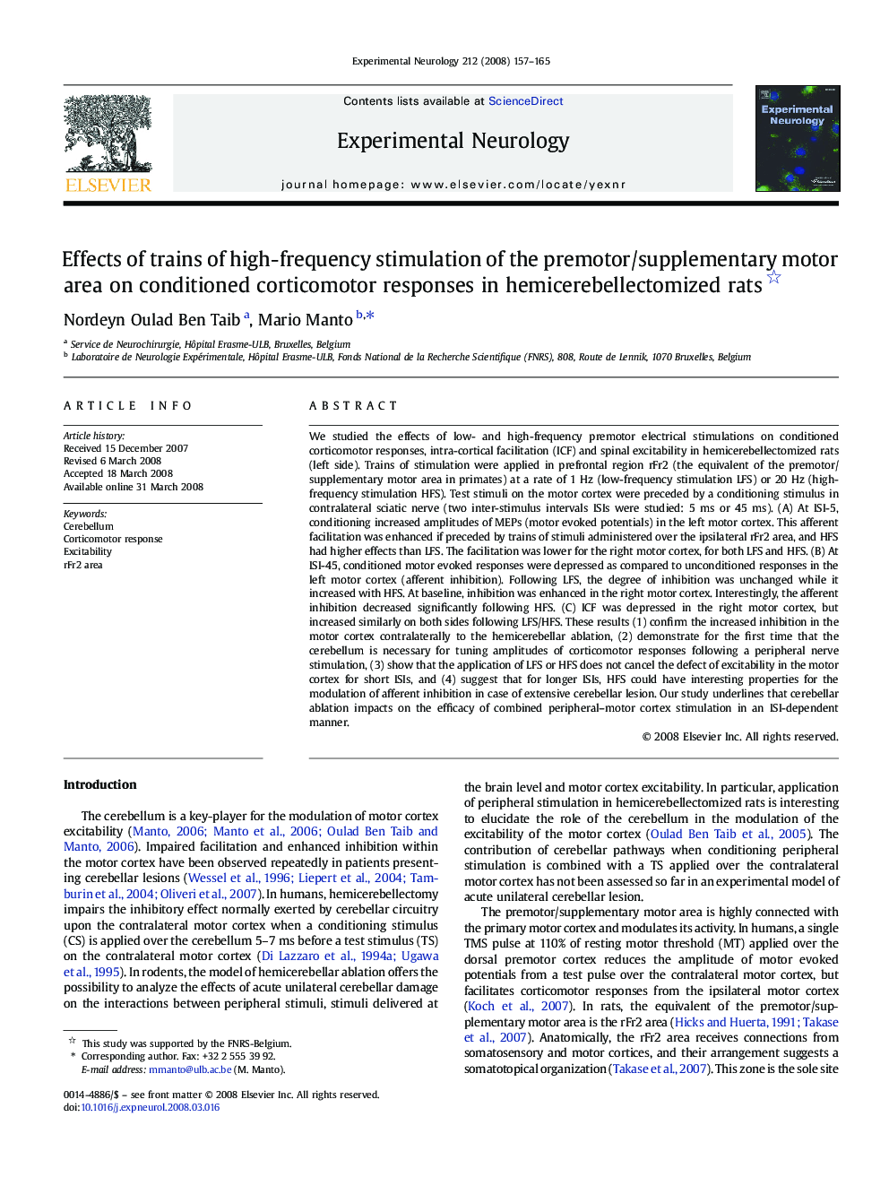 Effects of trains of high-frequency stimulation of the premotor/supplementary motor area on conditioned corticomotor responses in hemicerebellectomized rats 