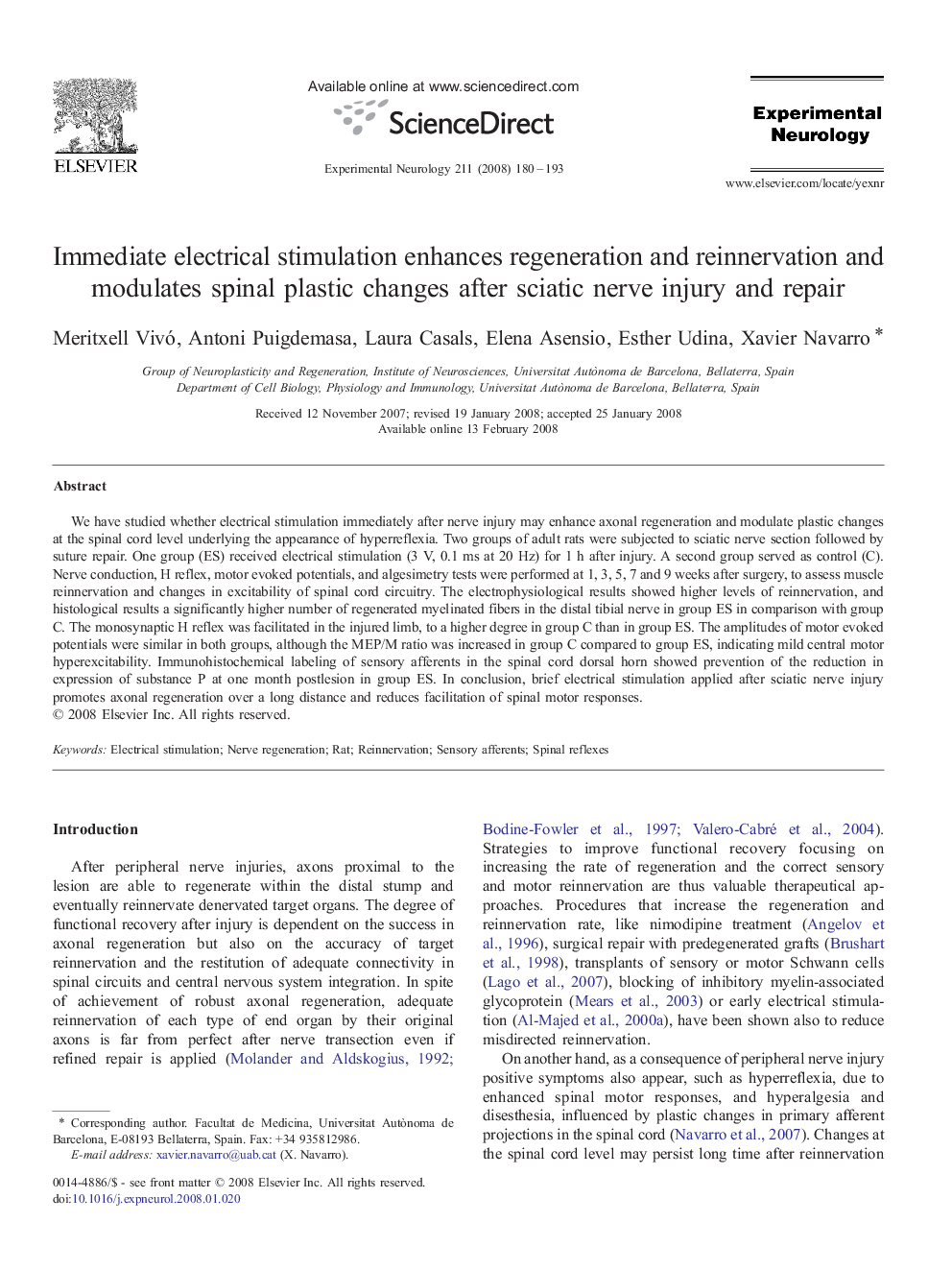 Immediate electrical stimulation enhances regeneration and reinnervation and modulates spinal plastic changes after sciatic nerve injury and repair