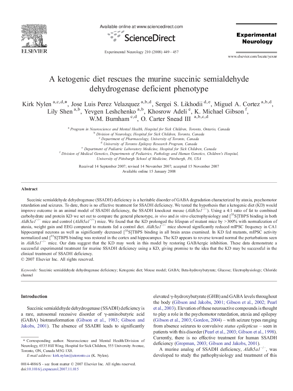 A ketogenic diet rescues the murine succinic semialdehyde dehydrogenase deficient phenotype