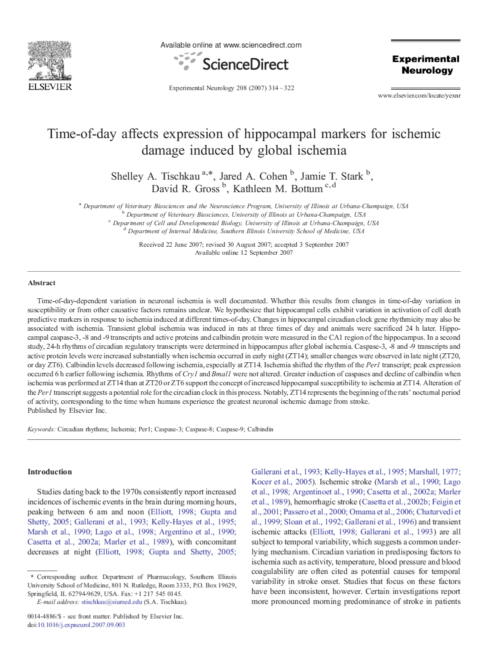 Time-of-day affects expression of hippocampal markers for ischemic damage induced by global ischemia