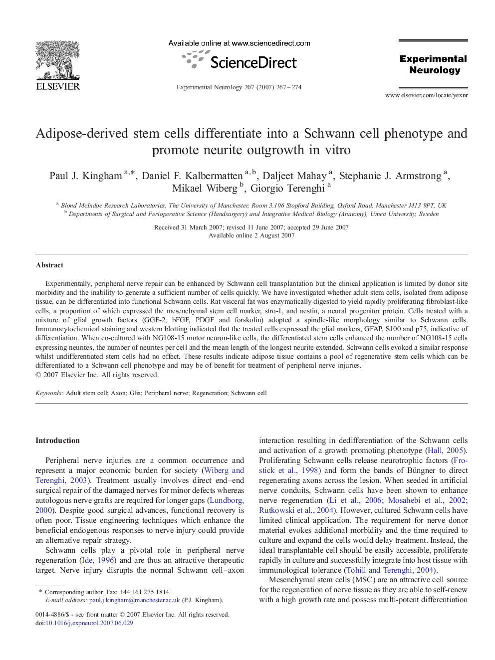 Adipose-derived stem cells differentiate into a Schwann cell phenotype and promote neurite outgrowth in vitro