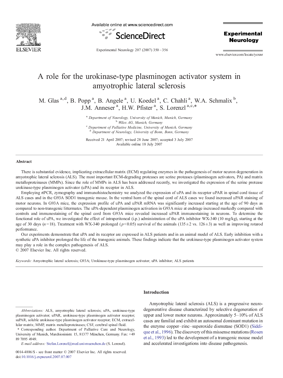 A role for the urokinase-type plasminogen activator system in amyotrophic lateral sclerosis