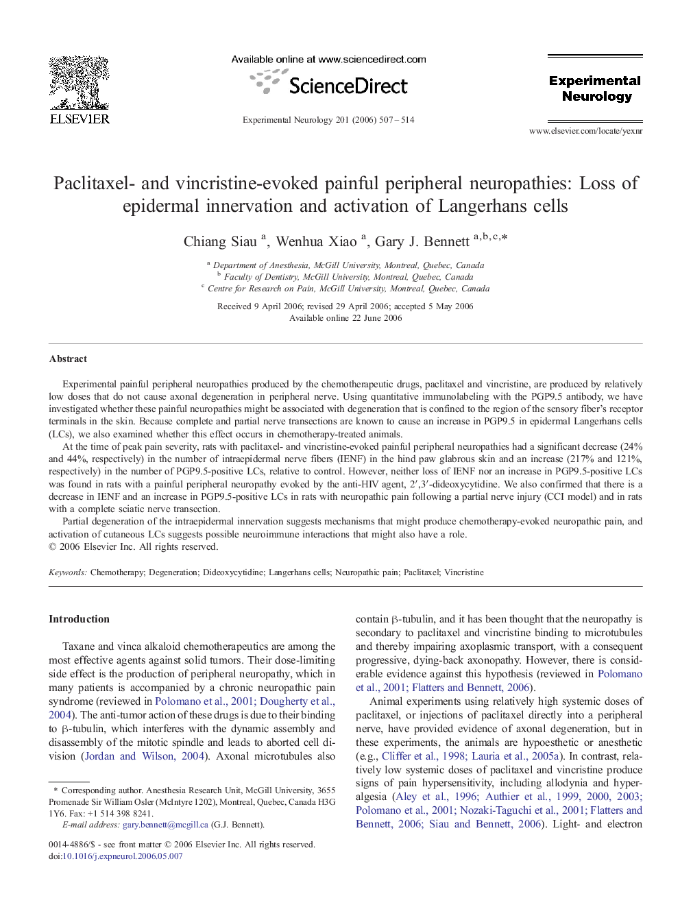 Paclitaxel- and vincristine-evoked painful peripheral neuropathies: Loss of epidermal innervation and activation of Langerhans cells