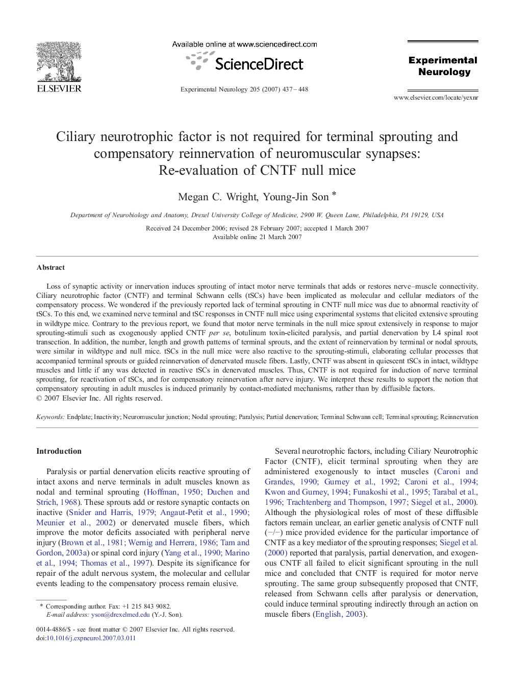 Ciliary neurotrophic factor is not required for terminal sprouting and compensatory reinnervation of neuromuscular synapses: Re-evaluation of CNTF null mice