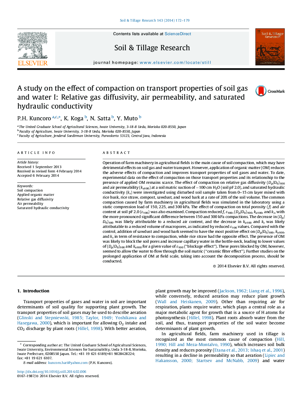 A study on the effect of compaction on transport properties of soil gas and water I: Relative gas diffusivity, air permeability, and saturated hydraulic conductivity